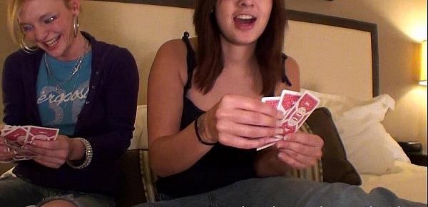  two hot chicks losing at game of strip poker